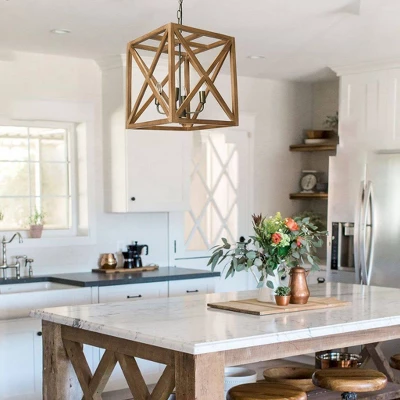 Metal/Wood Chandelier Natural Brown - Storied Home - Image 5