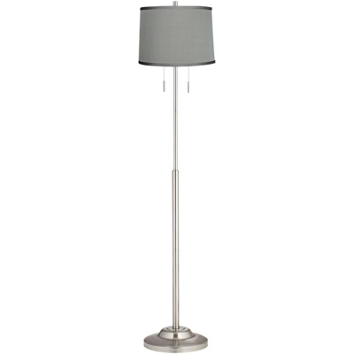 360 Lighting Abba Modern Floor Lamp Standing 66" Tall Brushed Nickel Platinum Gray Dupioni Silk Drum Shade For Living Room Bedroom Office House Home