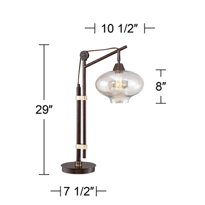 Franklin Iron Works Calyx Modern Industrial Desk Lamp 29" Tall Bronze Brown Cognac Glass Dome Shade For Bedroom Living Room Bedside Nightstand Office - Image 6