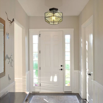 12.5" 1-Light Evelyn Vintage Farmhouse Iron/Glass LED Flush Mount Oil Rubbed Bronze - JONATHAN Y - Image 4