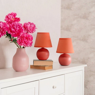 8.66" 2pk Petite Ceramic Orb Base Bedside Table Lamps With Matching Tapered Drum Shade Orange - Creekwood Home - Image 2