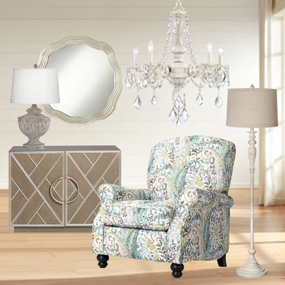 Kathy Ireland Chateau De Conde Antique Rubbed White Pendant Chandelier 26" Wide French Crystal 5-Light Fixture For Dining Room House Kitchen Island - Image 6