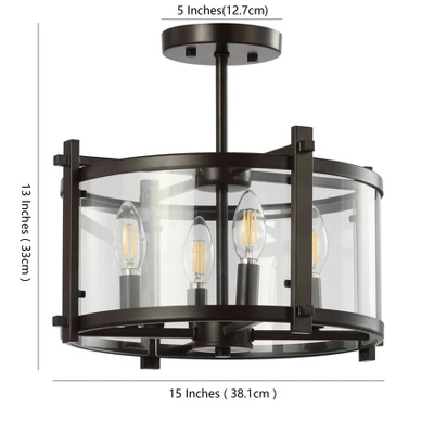 15" Iron And Glass Hampdon Modern Drum LED Flush Mount Black - Jonathan Y - Image 3