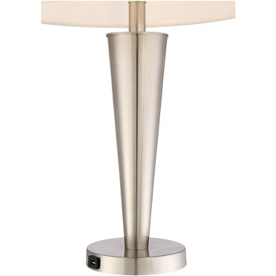 360 Lighting Geoff Modern Table Lamps 26" High Set Of 2 Brushed Nickel With USB Charging Port White Drum Shade For Bedroom Living Room Bedside Desk - Image 2