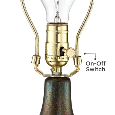 360 Lighting Emma Modern Mid Century Accent Table Lamp 21" High Wood Brown Ceramic Oatmeal Drum Shade For Bedroom Living Room Bedside Nightstand Home - Image 4