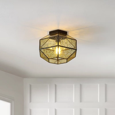 12.5" 1-Light Evelyn Vintage Farmhouse Iron/Glass LED Flush Mount Oil Rubbed Bronze - JONATHAN Y - Image 5