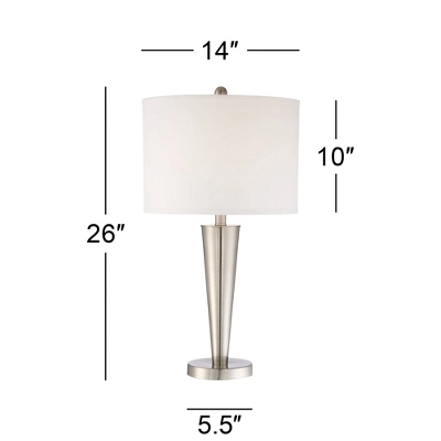 360 Lighting Geoff Modern Table Lamps 26" High Set Of 2 Brushed Nickel With USB Charging Port White Drum Shade For Bedroom Living Room Bedside Desk - Image 6