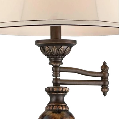 Kathy Ireland Vintage Swing Arm Floor Lamp 61" Tall Bronze Marble Font Faux Silk Shade For Living Room Reading House Bedroom Home - Image 2