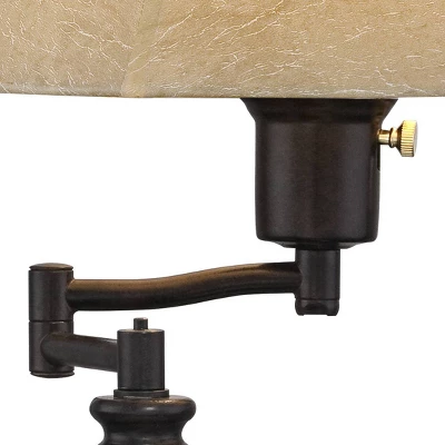 Regency Hill Traditional Swing Arm Desk Table Lamps 21.75" High Set Of 2 With USB Port Bronze Metal Faux Leather Shade For Living Room Bedroom - Image 2