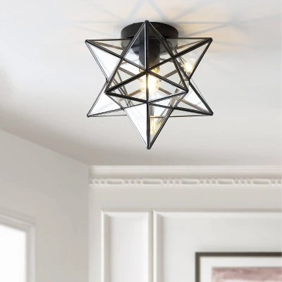 12" Metal/Glass Stella Moravian Star Flush Mount (Includes Energy Efficient Light Bulb) Black - JONATHAN Y