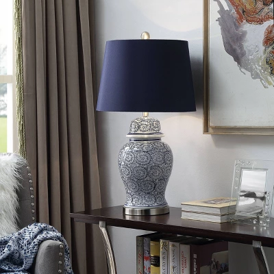 Blue Ivy Swirl Table Lamp With Blue Hardback Fabric Shade - StyleCraft - Image 5