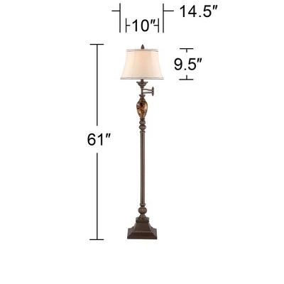 Kathy Ireland Vintage Swing Arm Floor Lamp 61" Tall Bronze Marble Font Faux Silk Shade For Living Room Reading House Bedroom Home - Image 4