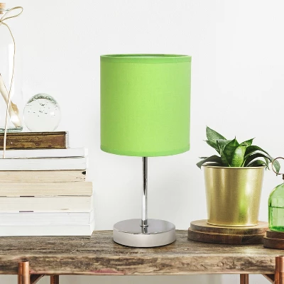11.81" Traditional Petite Metal Stick Bedside Table Desk Lamp In Chrome With Fabric Shade Green - Creekwood Home - Image 6
