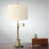 360 Lighting Traditional Swing Arm Desk Table Lamp Adjustable Height 36" Tall Antique Brass Cream Burlap Drum Shade For Living Room Bedroom