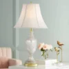 Regency Hill Traditional Table Lamp 26.5" High Cut Glass Urn Brass White Cream Bell Shade For Living Room Family Bedroom Bedside Nightstand
