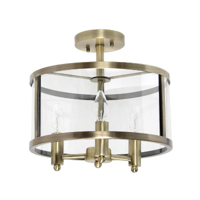 3-Light 13" Industrial Farmhouse Glass/Metallic Accented Semi-flushmount Ceiling Light - Lalia Home - Image 10