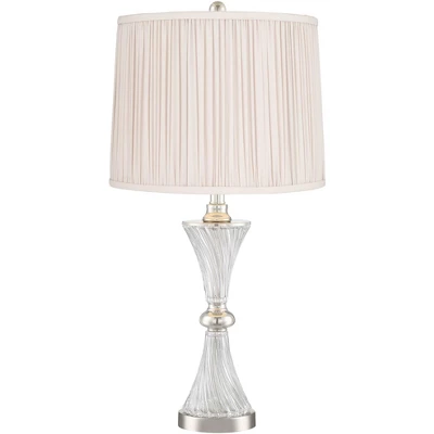 Regency Hill Luca Modern Table Lamps 25 1/2" High Set Of 2 Twisted Glass With USB Charging Port Oyster Shirred Shade For Bedroom Living Room Home Desk - Image 4