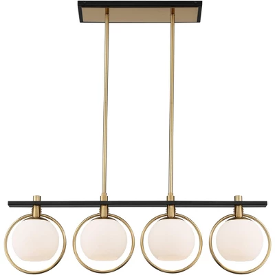 Possini Euro Design Carlyn Brass Black Linear Island Pendant Chandelier 33" Wide Modern White Glass Shade 4-Light LED Fixture For Dining Room Kitchen - Image 4