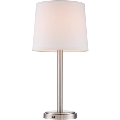 360 Lighting Camile Modern Table Lamps 25" High Set Of 2 Brushed Nickel With USB Charging Port Off White Drum Shade For Living Room Office House Desk - Image 6