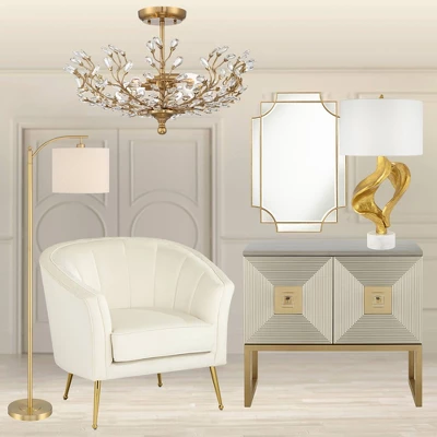 Vienna Full Spectrum Brielle Modern Ceiling Light Semi Flush Mount Fixture 18 1/2" Wide Brass Vine Leaf 4-Light Clear Crystal Glass For Bedroom House - Image 7