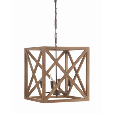 Metal/Wood Chandelier Natural Brown - Storied Home
