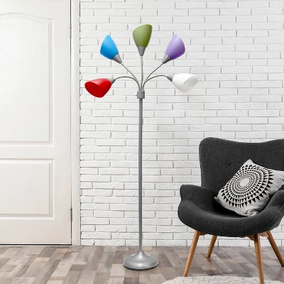 67" Contemporary Multi 5-Head Gooseneck Adjustable Floor Lamp With Shades - Simple Designs - Image 9