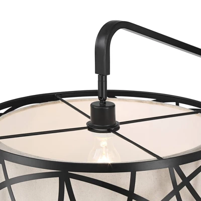 Franklin Iron Works Bramble Modern Industrial 71" Tall Arc Floor Lamp Matte Black Faux Wood Up Down Metal Cage Off-White Shade Living Room - Image 3