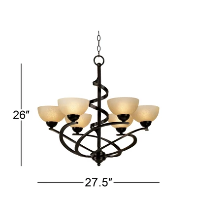 Franklin Iron Works Dark Mocha Chandelier 27 1/2" Wide Rustic Swirling Ribbon Amber Glass 6-Light Fixture For Dining Room House Foyer Kitchen Island - Image 5