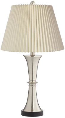 360 Lighting Seymore Modern Touch Table Lamps 26" High Set Of 2 Silver With USB Charging Port LED Ivory Pleat Shade For Bedroom Living Room House Desk - Image 5