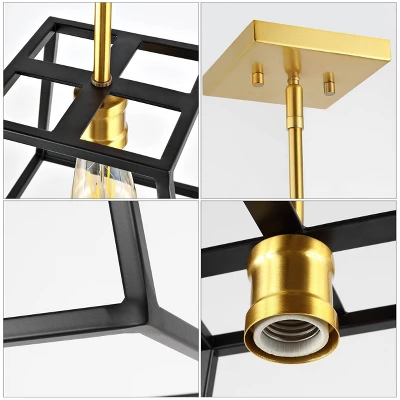 9.25" 1-Light Girard Farmhouse Industrial Iron LED Pendant Black/Brass Gold - JONATHAN Y - Image 8