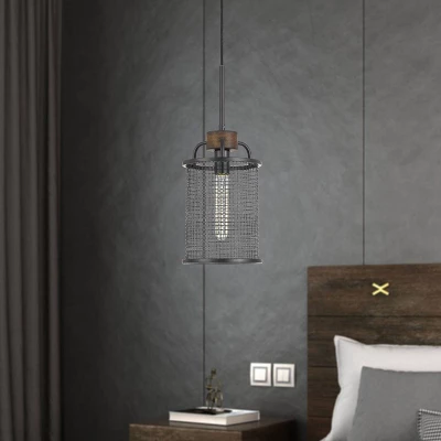 7.75" X 7.75" X 19.5" Metal/Wood Aberdeen Mesh Pendant Bronze - Cal Lighting