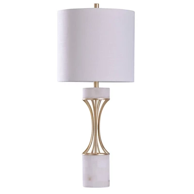 Abyaz Concave Metal Table Lamp With Marble Accent Drum Shade Gold - StyleCraft - Image 3