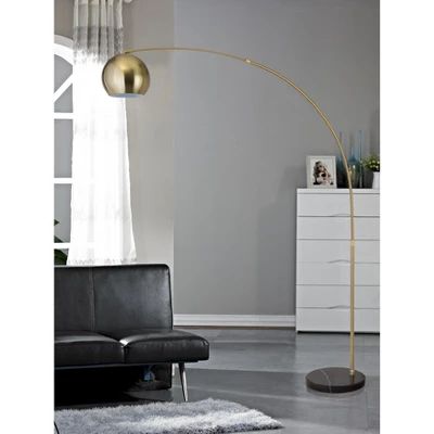 FC Design Modern Standing Adjustable Floor Lamp With Metal Dome Shade And Black Marble Base In Brass Gold Finish - Brass Gold - Image 2