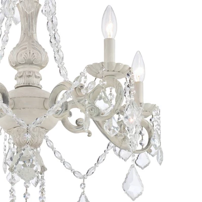 Kathy Ireland Chateau De Conde Antique Rubbed White Pendant Chandelier 26" Wide French Crystal 5-Light Fixture For Dining Room House Kitchen Island - Image 2