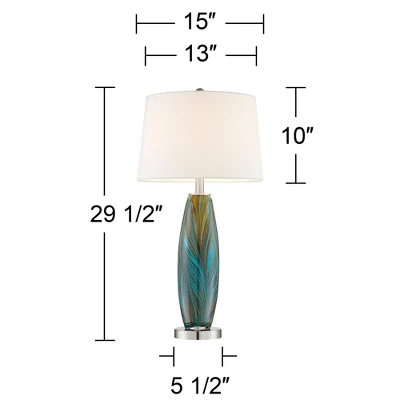 360 Lighting Azure Modern Table Lamps 29 1/2" Tall Set Of 2 Blue Brown Art Glass White Fabric Drum Shade For Bedroom Living Room Bedside Nightstand - Image 5