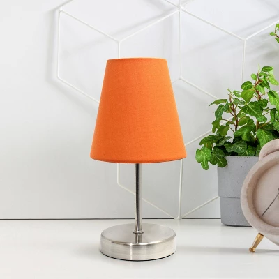 10.5" Petite Metal Stick Bedside Table Desk Lamp In Sand Nickel With Fabric Shade Orange - Creekwood Home - Image 5