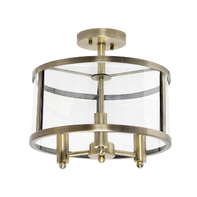 3-Light 13" Industrial Farmhouse Glass/Metallic Accented Semi-flushmount Ceiling Light - Lalia Home - Image 7
