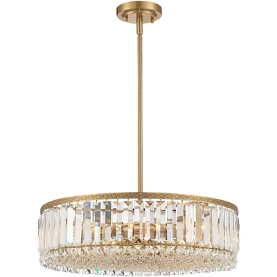 Stiffel Soft Gold Drum Pendant Chandelier 20 1/4" Wide Modern Clear Crystal 5-Light Fixture For Dining Room House Foyer Entryway - Image 4