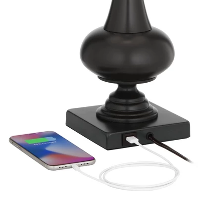 Franklin Iron Works Ross Rustic Farmhouse Table Lamps 27" Tall Set Of 2 Bronze With USB Charging Port Faux Leather Drum Shade For Living Room Desk - Image 3