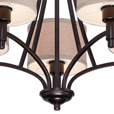 Franklin Iron Works La Pointe Oil Rubbed Bronze Pendant Chandelier 26" Wide Rustic Oatmeal Linen Shade 5-Light Fixture For Dining Room Kitchen Island - Image 3