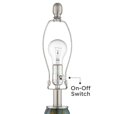 360 Lighting Azure Modern Table Lamps 29 1/2" Tall Set Of 2 Blue Brown Art Glass White Fabric Drum Shade For Bedroom Living Room Bedside Nightstand - Image 3