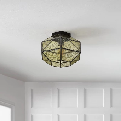 12.5" 1-Light Evelyn Vintage Farmhouse Iron/Glass LED Flush Mount Oil Rubbed Bronze - JONATHAN Y - Image 2