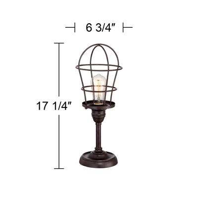 Franklin Iron Works Modern Industrial Desk Table Lamp 17 1/4" High Bronze Wire Cage Edison Bulb For Bedroom Bedside Office - Image 5