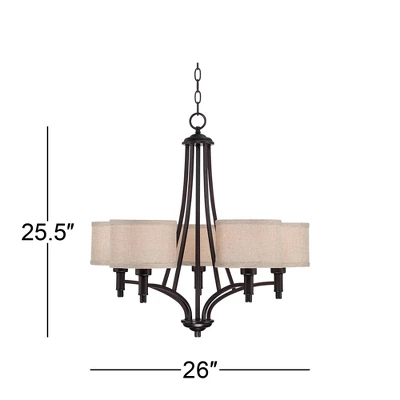 Franklin Iron Works La Pointe Oil Rubbed Bronze Pendant Chandelier 26" Wide Rustic Oatmeal Linen Shade 5-Light Fixture For Dining Room Kitchen Island - Image 5