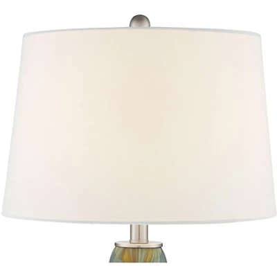 360 Lighting Azure Modern Table Lamps 29 1/2" Tall Set Of 2 Blue Brown Art Glass White Fabric Drum Shade For Bedroom Living Room Bedside Nightstand - Image 2