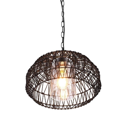 Globe Electric Novogratz X Globe Diego 1-Light Matte Black Woven Fabric Outdoor Plug-In Pendant Light - Image 4