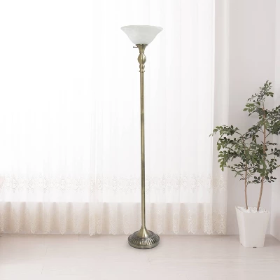 1 Light Torchiere Floor Lamp With Marbleized Glass Shade Antique Brass - Elegant Designs - Image 5