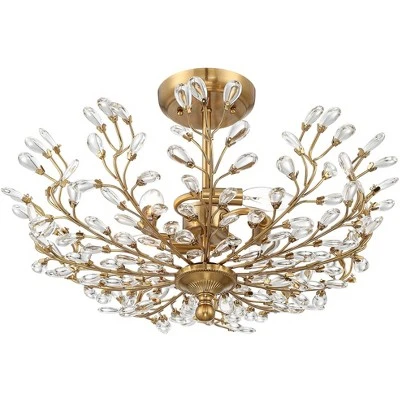 Vienna Full Spectrum Brielle Modern Ceiling Light Semi Flush Mount Fixture 18 1/2" Wide Brass Vine Leaf 4-Light Clear Crystal Glass For Bedroom House - Image 5