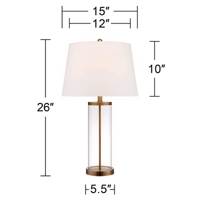 360 Lighting Coastal Table Lamp 26" High Glass Cylinder Gold Fillable White Drum Shade For Living Room Family Bedroom Bedside Nightstand - Image 6