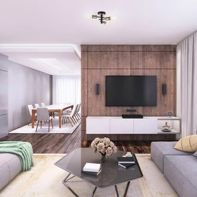 3-Light Shipka Flush Mount Ceiling Light With Antique Brass Accent Matte Black - Globe Electric - Image 5